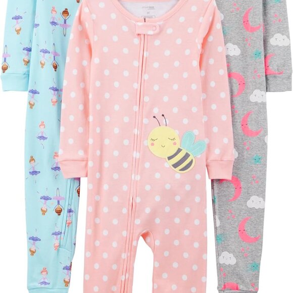 Comfortable Kids' 3-Pack Footless Pajamas in Ballerina Moon & Bee Prints